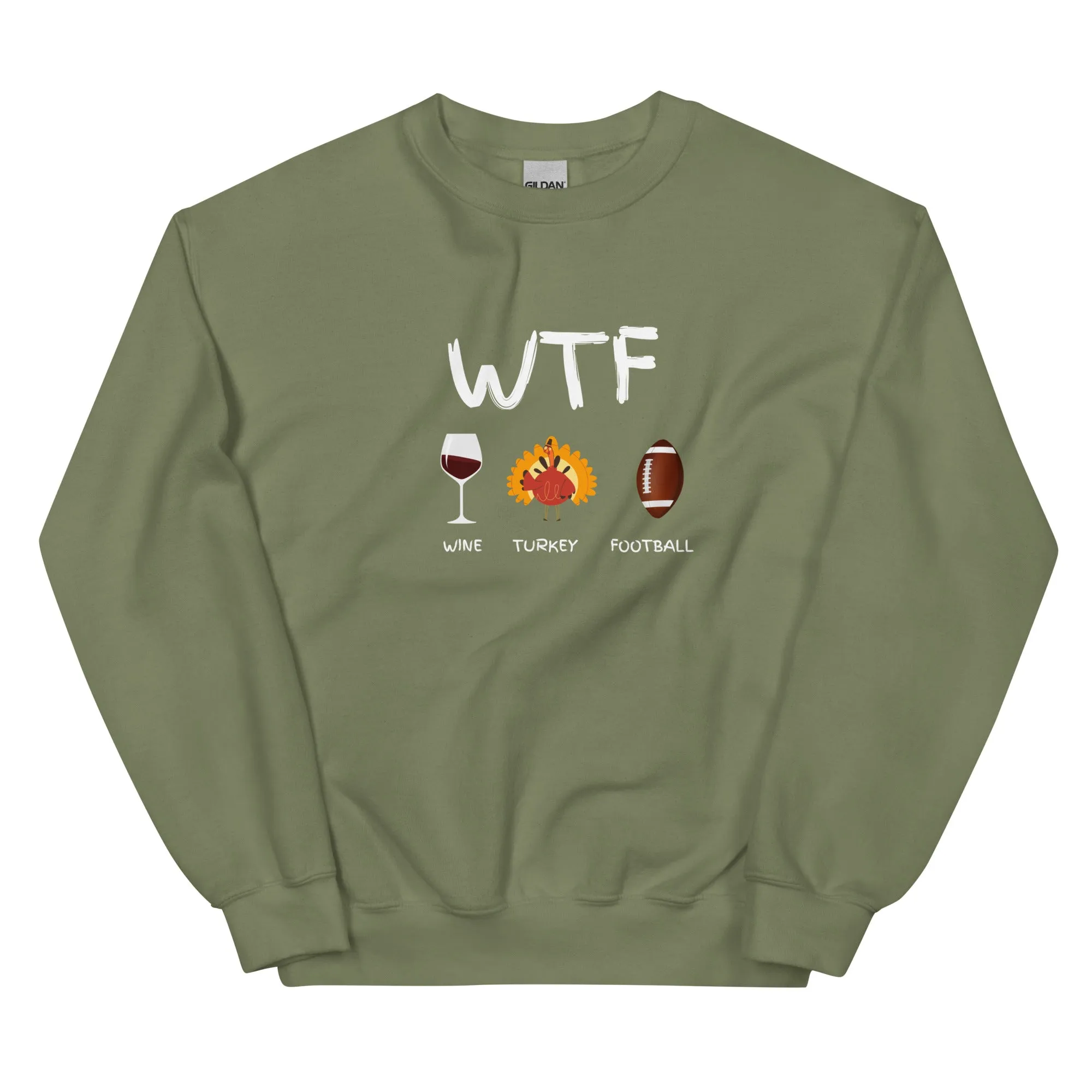 WTF, Wine, Turkey, Football, Fall Coffee Sweatshirt for Women, Vintage Thanksgiving Sweater, Fall Crewneck WTF Sweatshirt, Autumn Sweatshirt