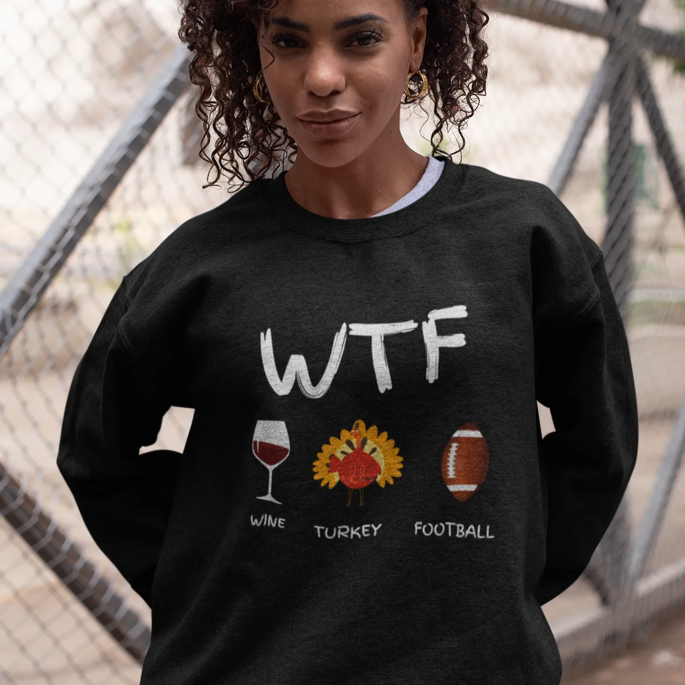 WTF, Wine, Turkey, Football, Fall Coffee Sweatshirt for Women, Vintage Thanksgiving Sweater, Fall Crewneck WTF Sweatshirt, Autumn Sweatshirt