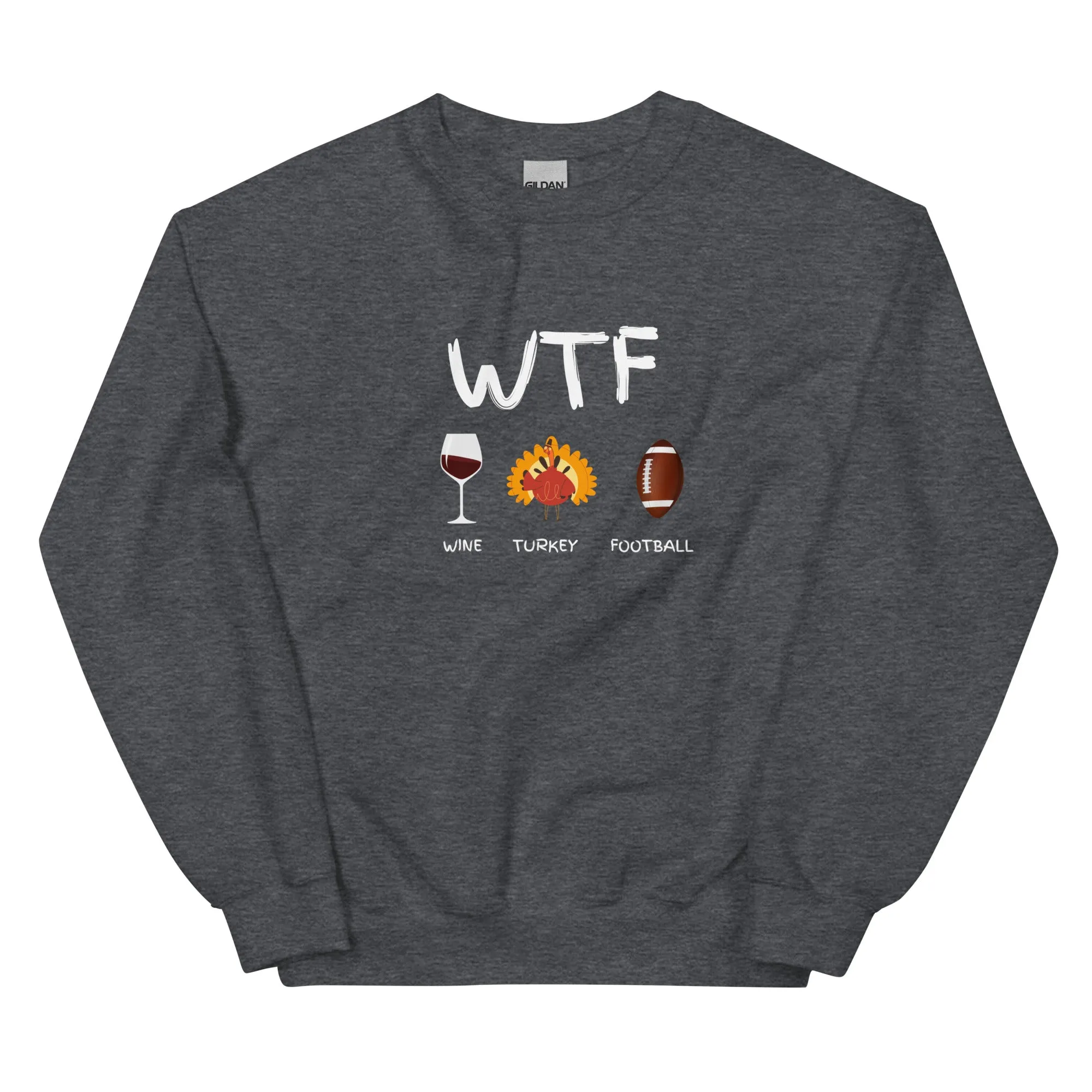 WTF, Wine, Turkey, Football, Fall Coffee Sweatshirt for Women, Vintage Thanksgiving Sweater, Fall Crewneck WTF Sweatshirt, Autumn Sweatshirt