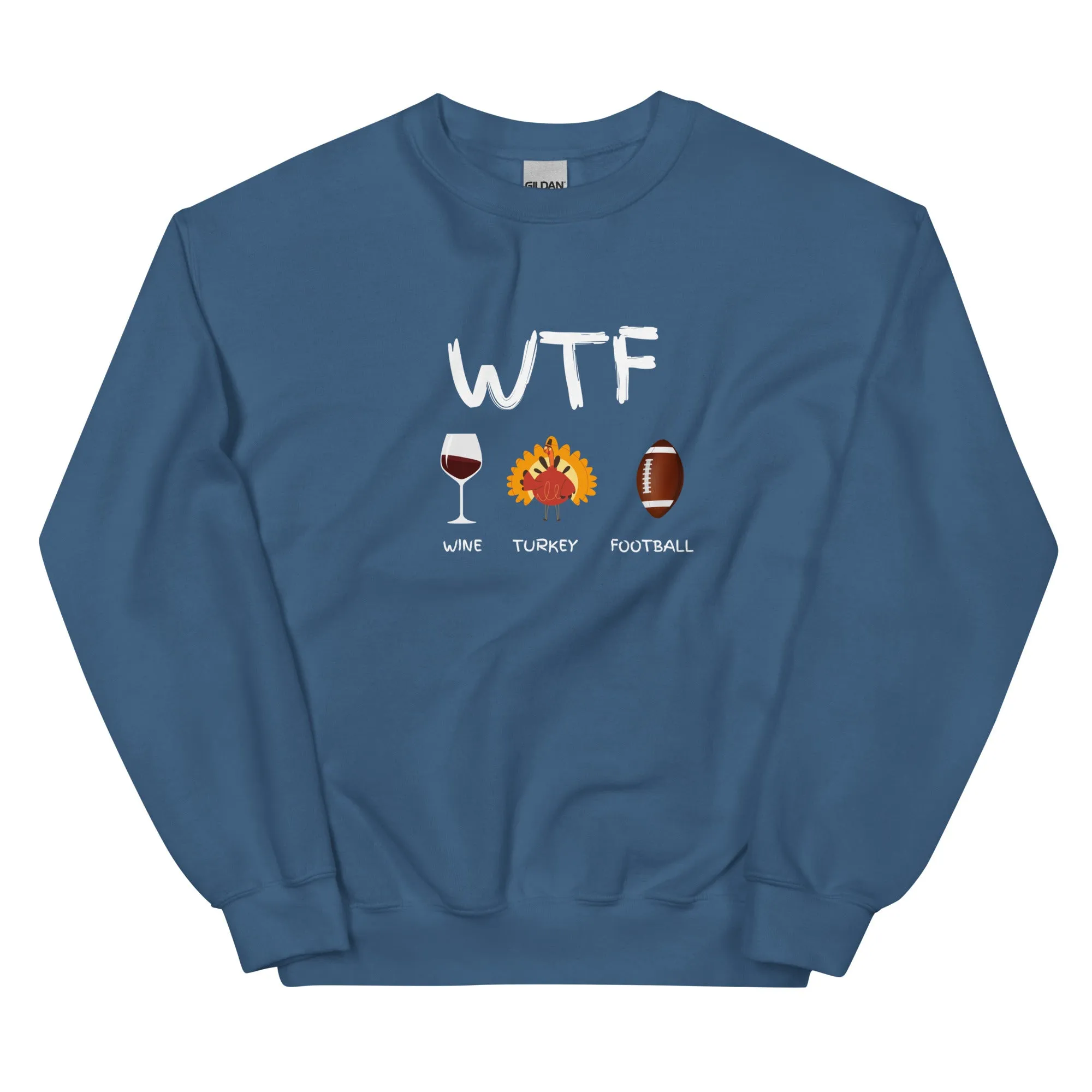 WTF, Wine, Turkey, Football, Fall Coffee Sweatshirt for Women, Vintage Thanksgiving Sweater, Fall Crewneck WTF Sweatshirt, Autumn Sweatshirt